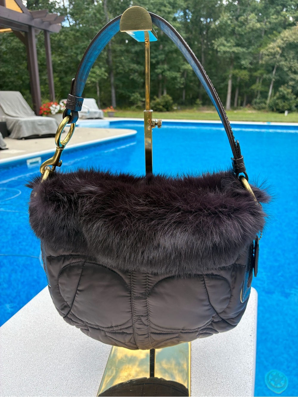 Coach G05K-3586 Ski Bunny Hobo Bag 2005 Black Quilted Rabbit Fur Y2K